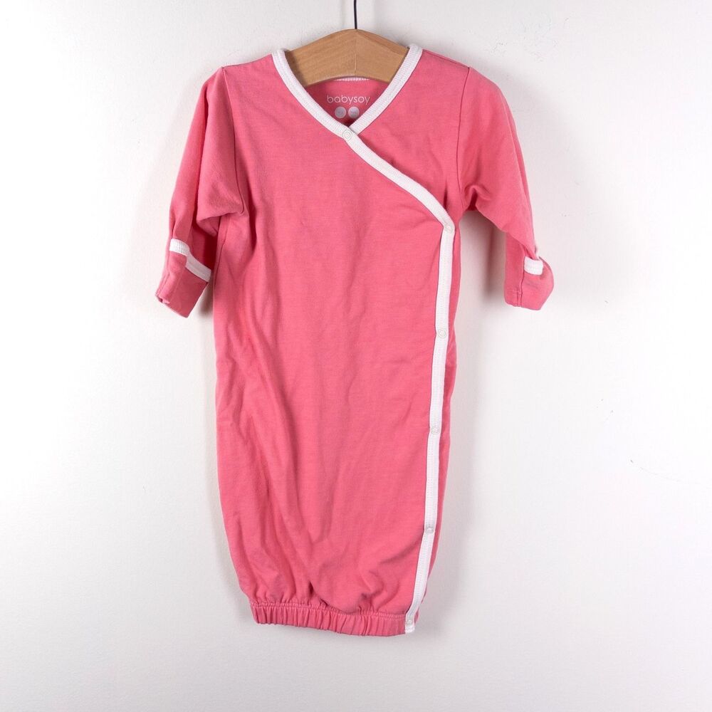 Babysoy Cotton Long Sleeve‎ Newborn Gown Pink Baby 0-3 months